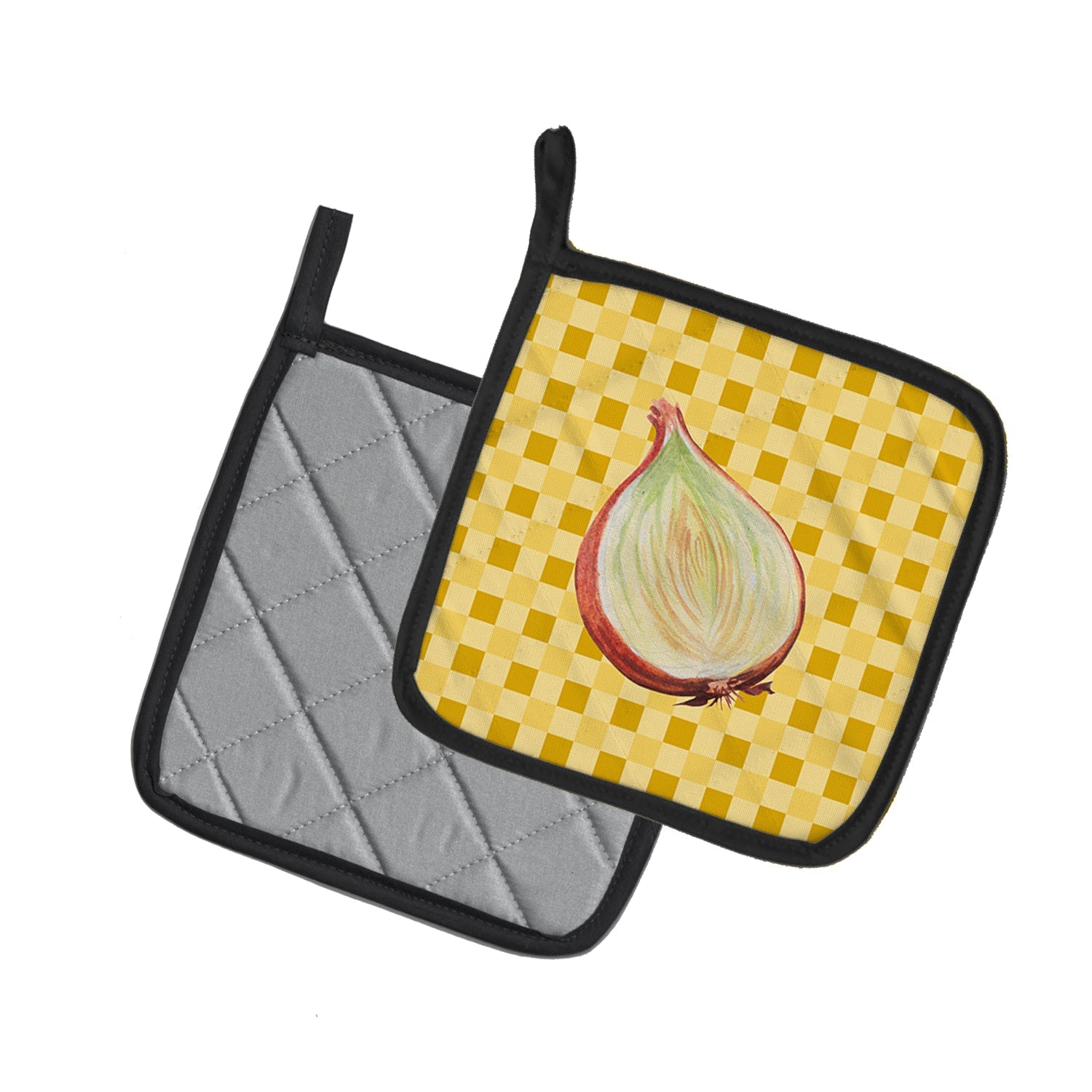 Onion on Basketweave Pot Holder Set of 2 Heat Resistant Quilted Hot Pads 7.5 x 7.5 Inch, Insulated Kitchen Trivets for Cooking & Baking