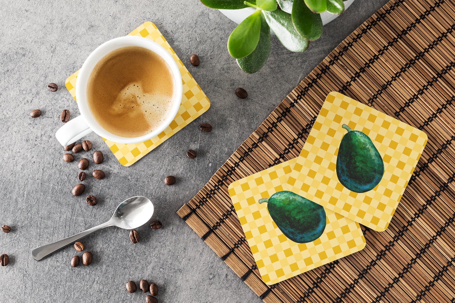 Whole Avacado on Basketweave Foam Coasters Set of 4 Cup Coasters for Indoor Outdoor, Tabletop Protection, Anti Slip, Mouse pad Material