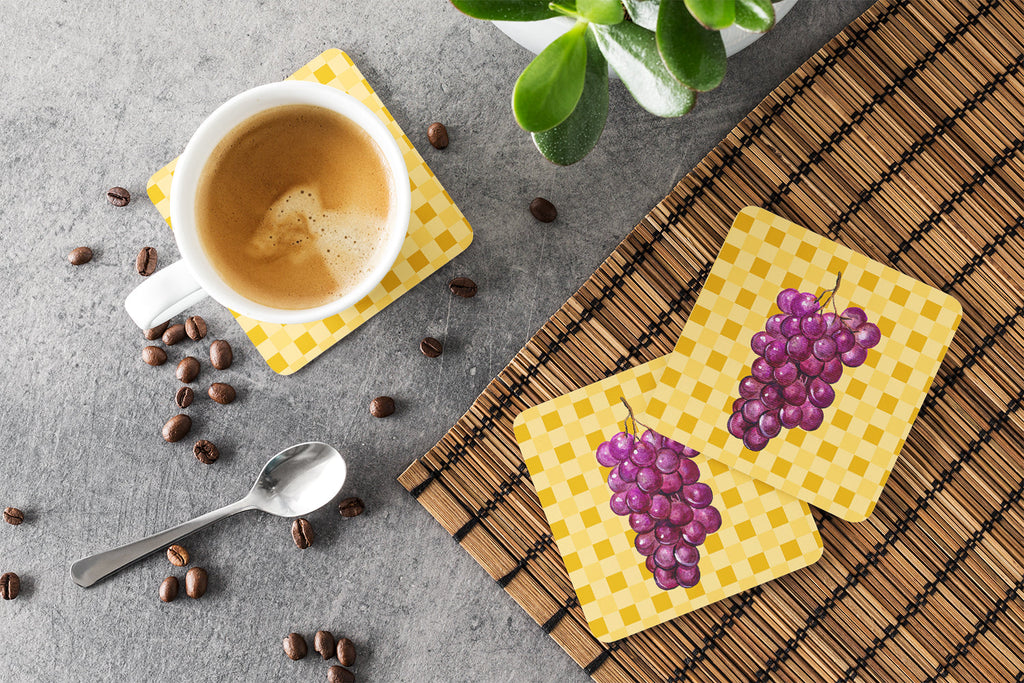 Grapes on Basketweave Foam Coasters Set of 4 Cup Coasters for Indoor Outdoor, Tabletop Protection, Anti Slip, Mouse pad Material