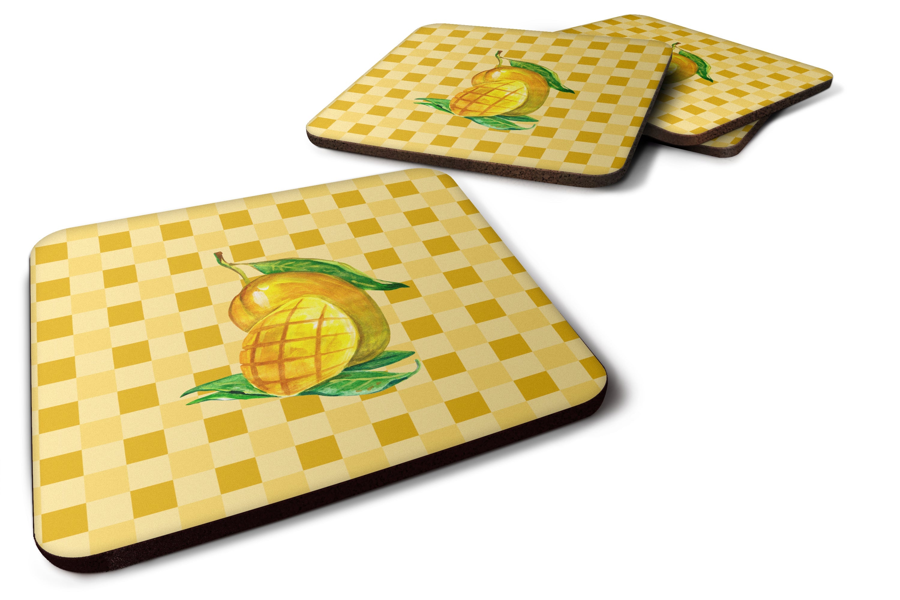 Mangos Ready on Basketweave Foam Coasters Set of 4 Cup Coasters for Indoor Outdoor, Tabletop Protection, Anti Slip, Mouse pad Material