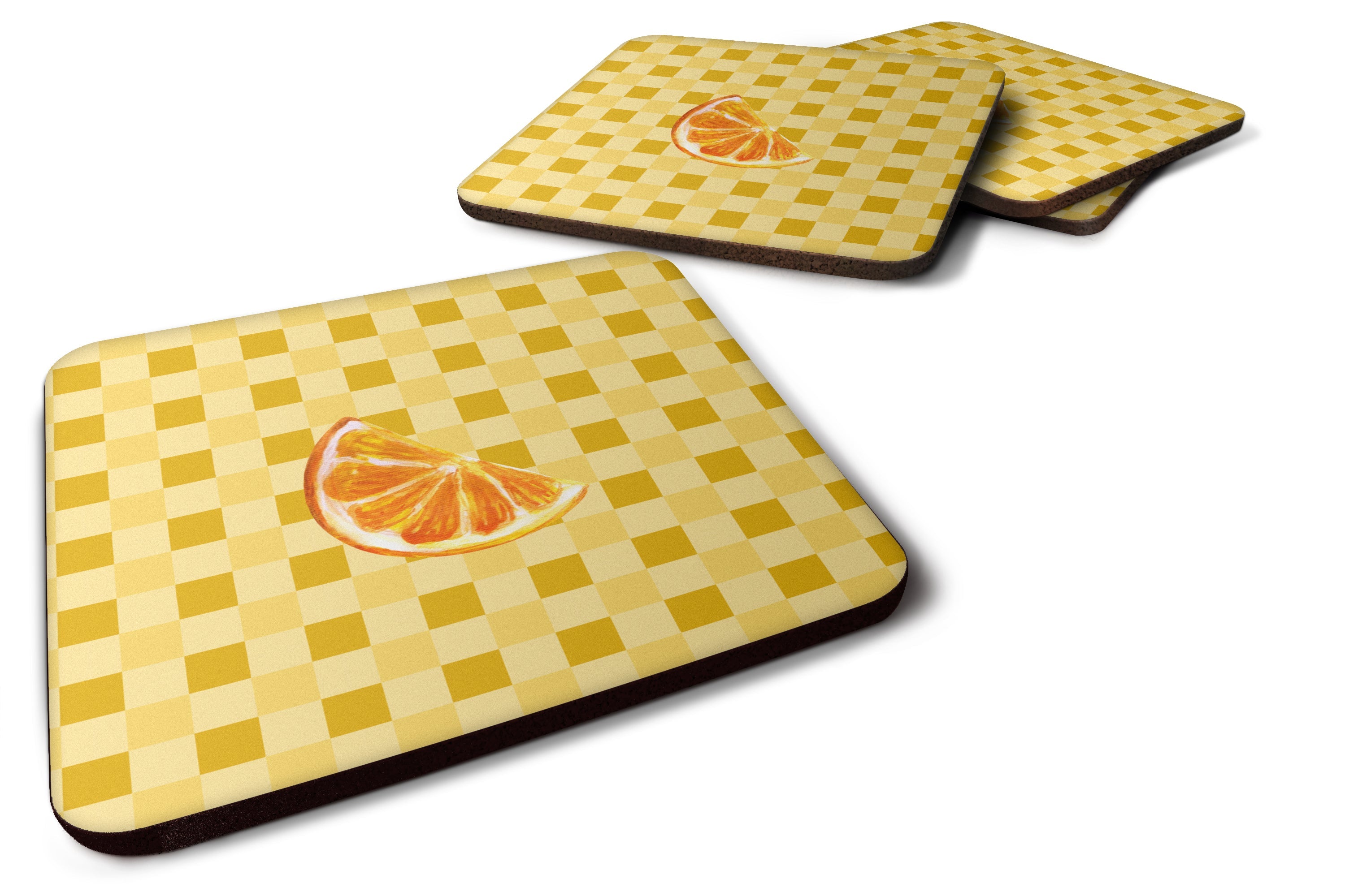Sliced Oranges on Basketweave Foam Coasters Set of 4 Cup Coasters for Indoor Outdoor, Tabletop Protection, Anti Slip, Mouse pad Material