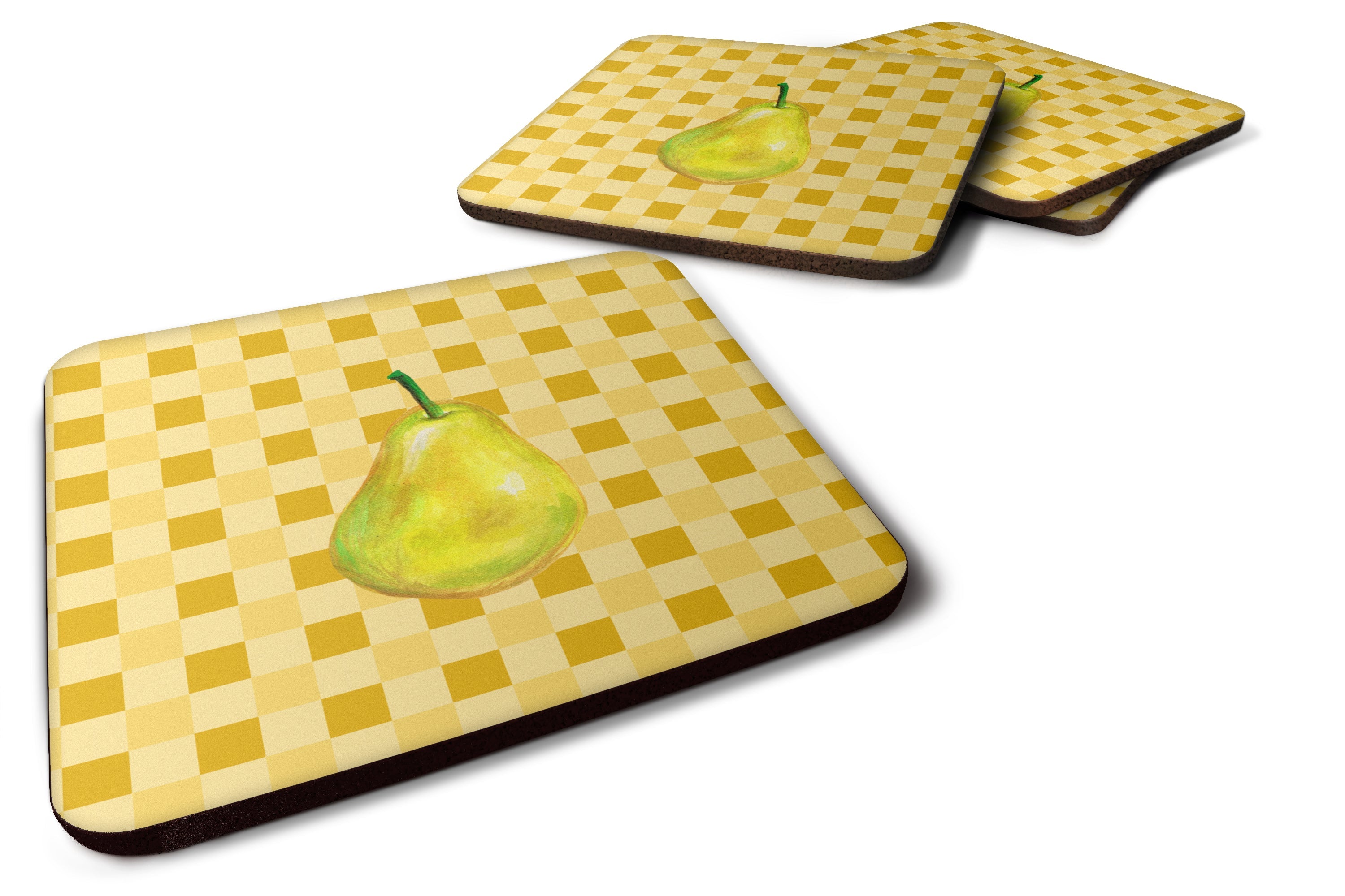 Whole Pear on Basketweave Foam Coasters Set of 4 Cup Coasters for Indoor Outdoor, Tabletop Protection, Anti Slip, Mouse pad Material