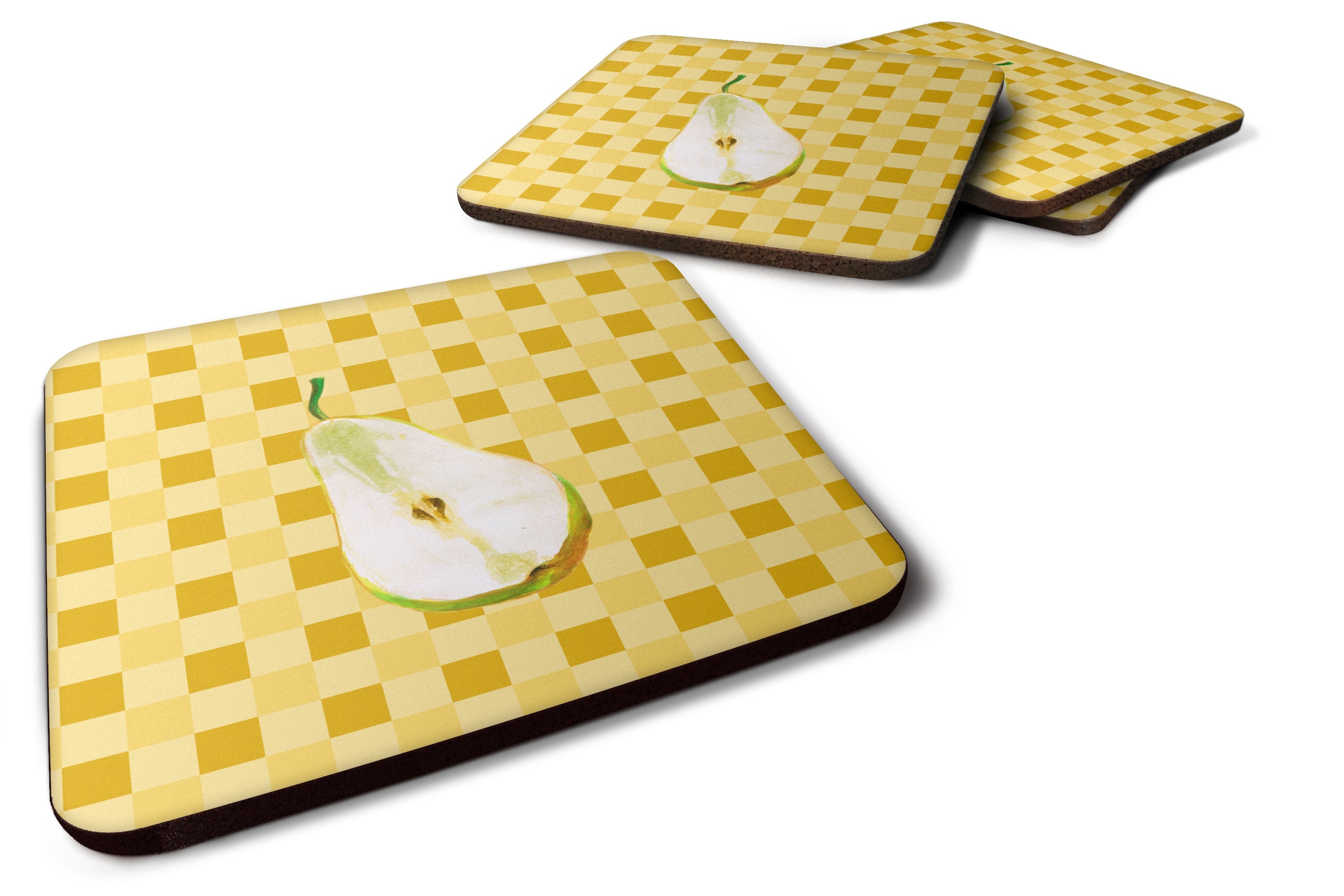 Sliced Pear on Basketweave Foam Coasters Set of 4 Cup Coasters for Indoor Outdoor, Tabletop Protection, Anti Slip, Mouse pad Material