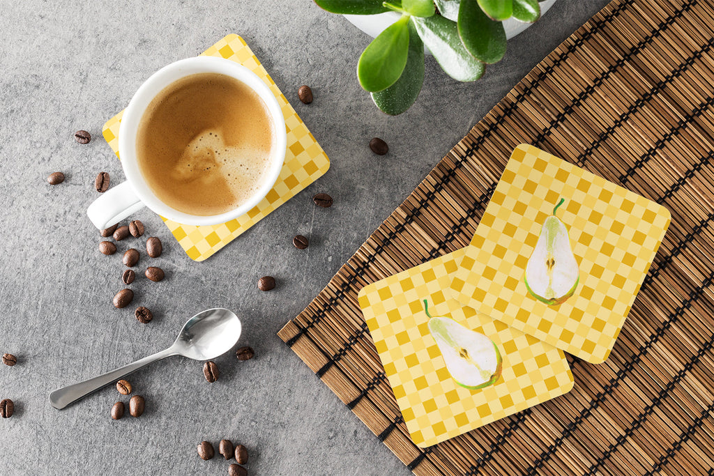Sliced Pear on Basketweave Foam Coasters Set of 4 Cup Coasters for Indoor Outdoor, Tabletop Protection, Anti Slip, Mouse pad Material