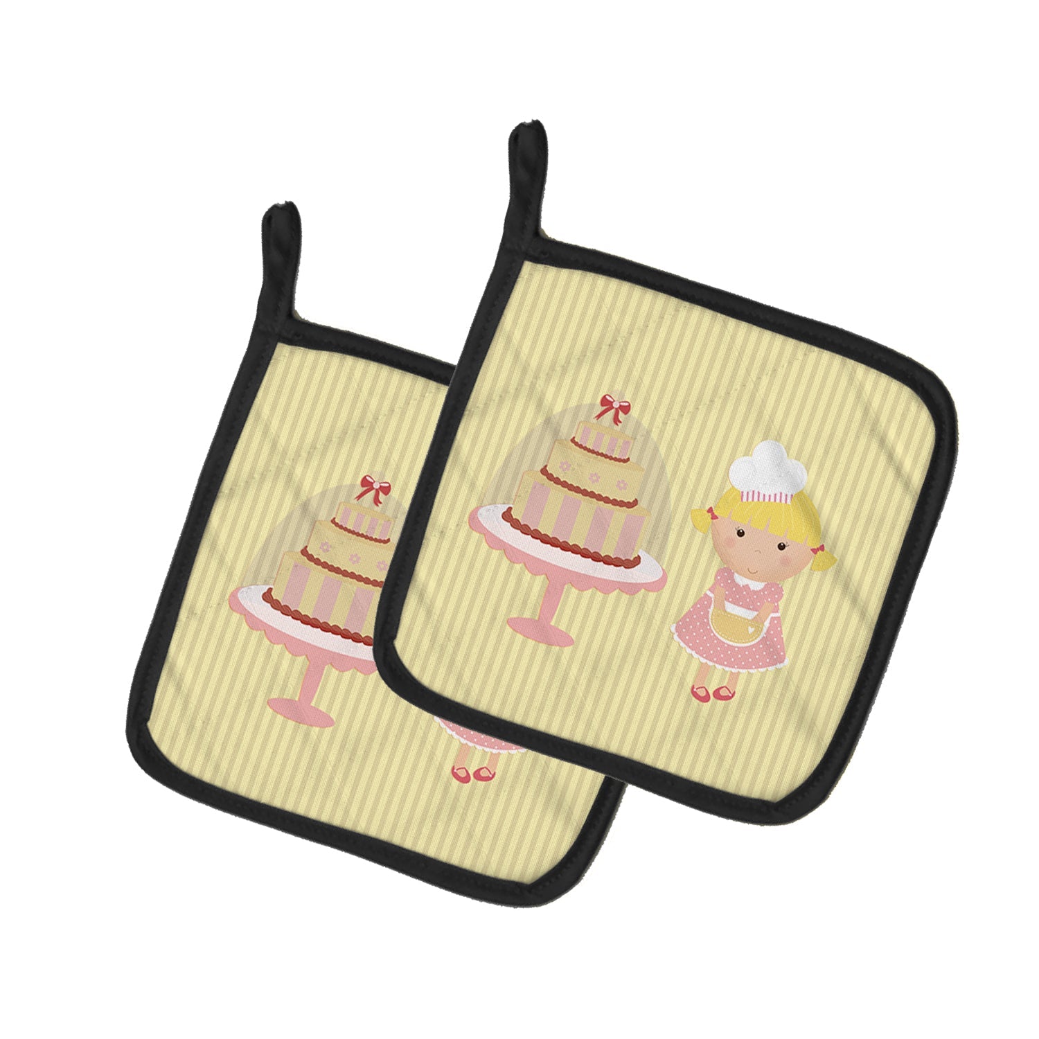 Cake Baker Blonde Yellow Pot Holder Set of 2 Heat Resistant Quilted Hot Pads 7.5 x 7.5 Inch, Insulated Kitchen Trivets for Cooking & Baking