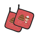 Valentine's Cake Baker Brunette Pot Holder Set of 2 Heat Resistant Quilted Hot Pads 7.5 x 7.5 Inch, Insulated Kitchen Trivets for Cooking & Baking