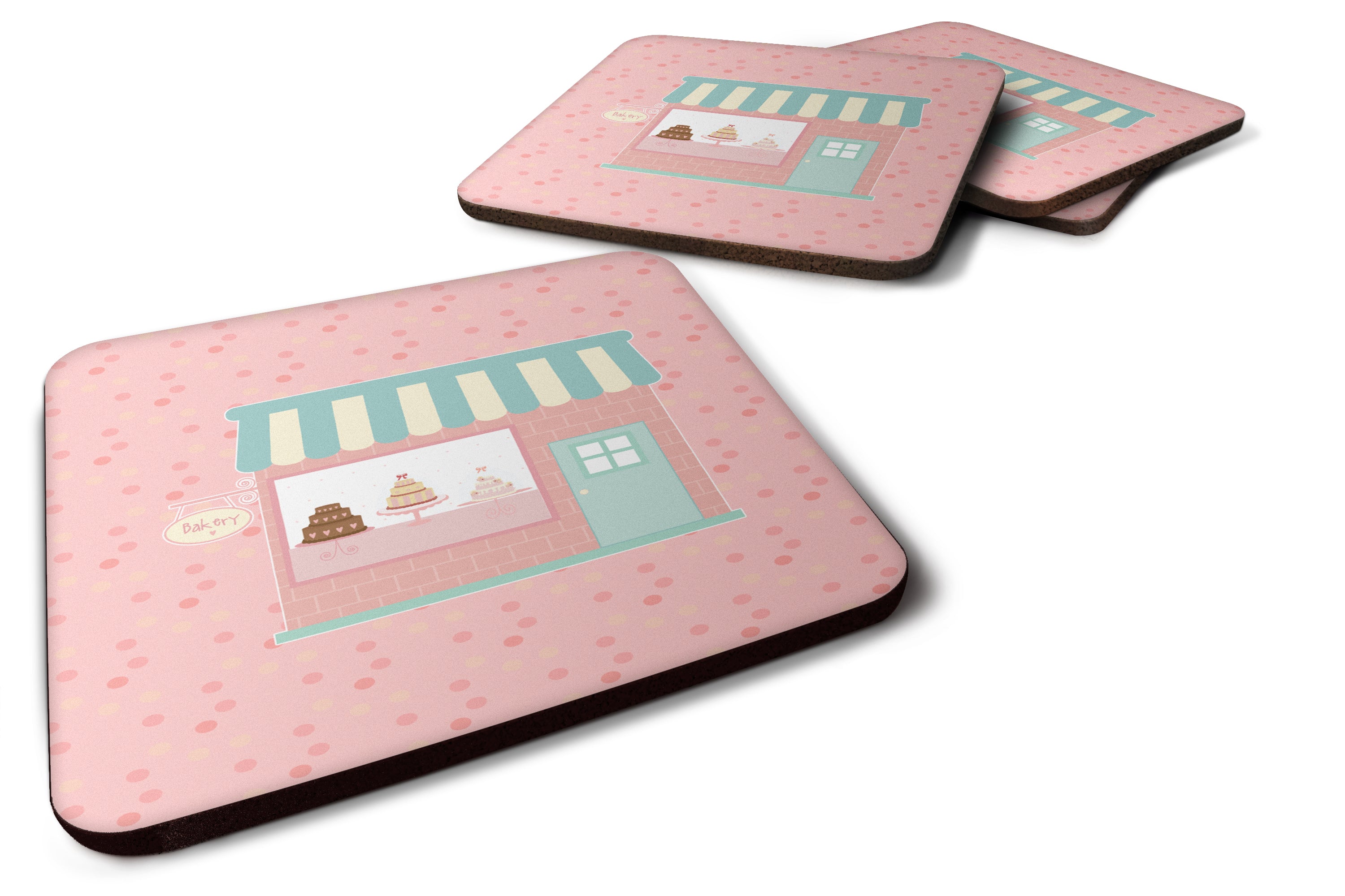 Bake Shoppe Pink Foam Coasters Set of 4 Cup Coasters for Indoor Outdoor, Tabletop Protection, Anti Slip, Mouse pad Material