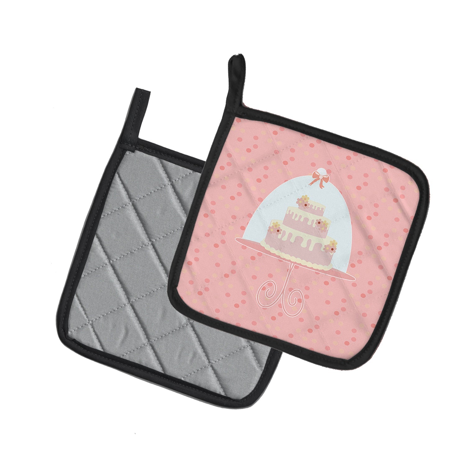 Decorative Cake 3 Tier Pink Pot Holder Set of 2 Heat Resistant Quilted Hot Pads 7.5 x 7.5 Inch, Insulated Kitchen Trivets for Cooking & Baking