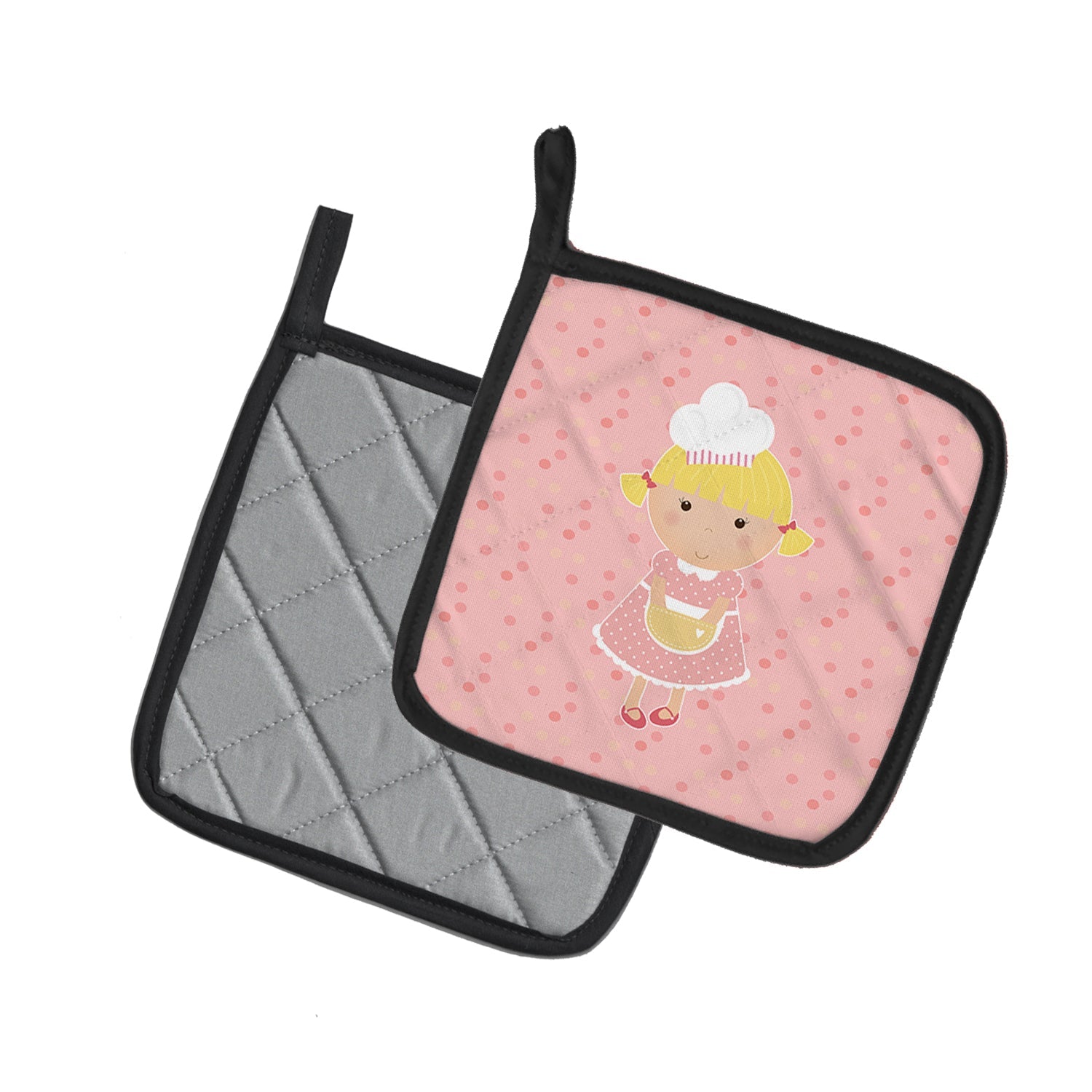 Baker Blonde on Pink Pot Holder Set of 2 Heat Resistant Quilted Hot Pads 7.5 x 7.5 Inch, Insulated Kitchen Trivets for Cooking & Baking