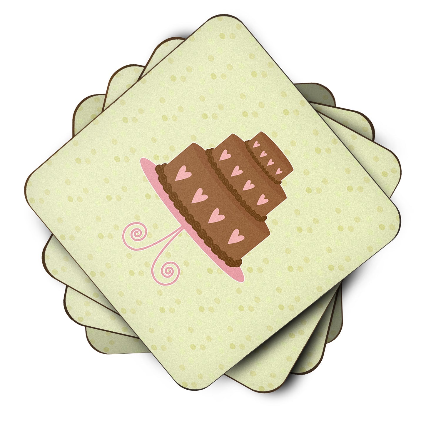 Heart Chocolate Cake on Green Foam Coasters Set of 4 Cup Coasters for Indoor Outdoor, Tabletop Protection, Anti Slip, Mouse pad Material