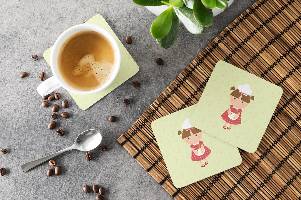 Brunette Baker on Green Foam Coasters Set of 4 Cup Coasters for Indoor Outdoor, Tabletop Protection, Anti Slip, Mouse pad Material