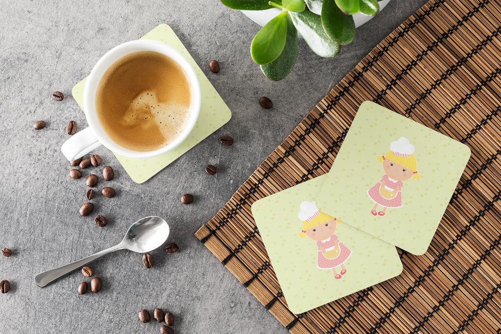 Blonde Baker on Green Foam Coasters Set of 4 Cup Coasters for Indoor Outdoor, Tabletop Protection, Anti Slip, Mouse pad Material