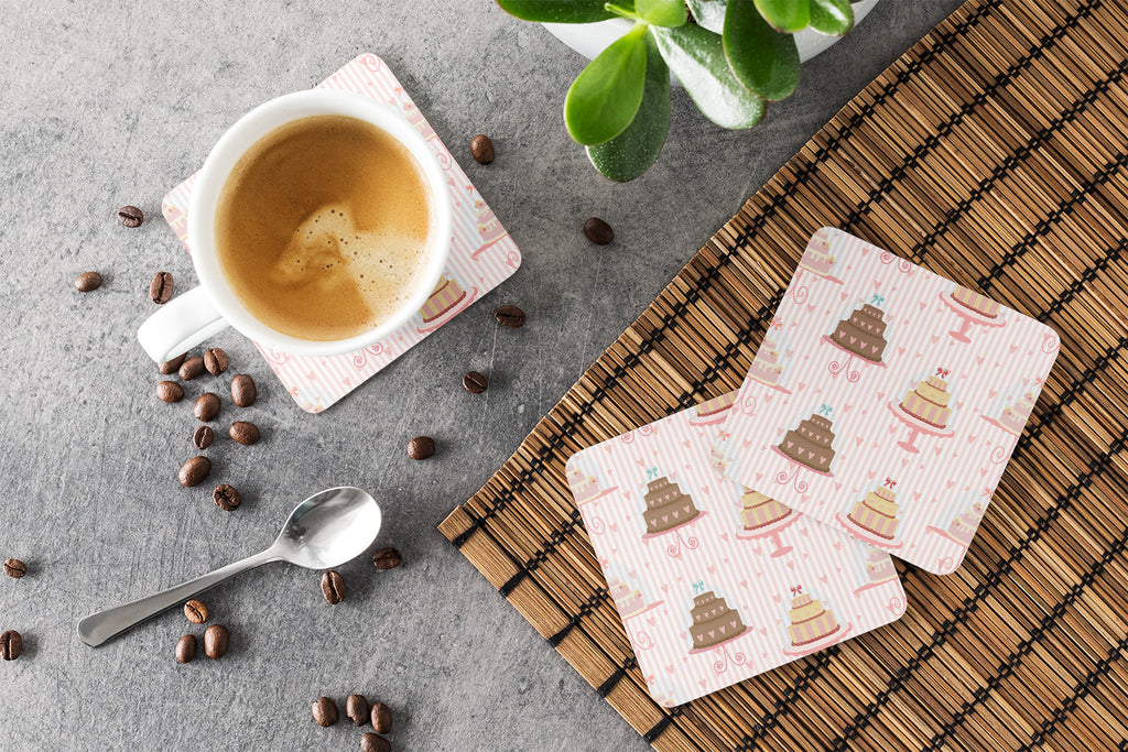 Decorated Cakes Foam Coasters Set of 4 Cup Coasters for Indoor Outdoor, Tabletop Protection, Anti Slip, Mouse pad Material