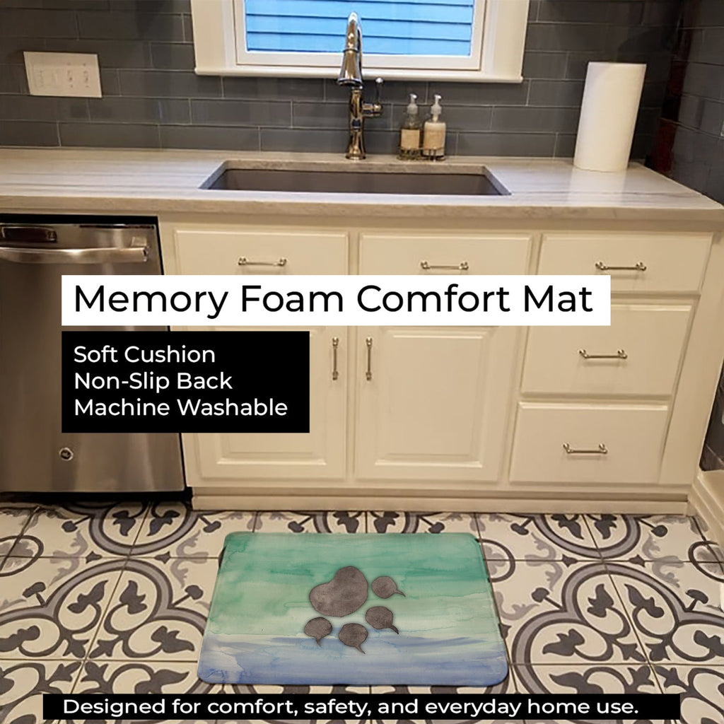 Cat Paw Watercolor Memory Foam Kitchen Mat Machine Washable Anti-Fatigue Cushion Comfort Bath or Kitchen Rug