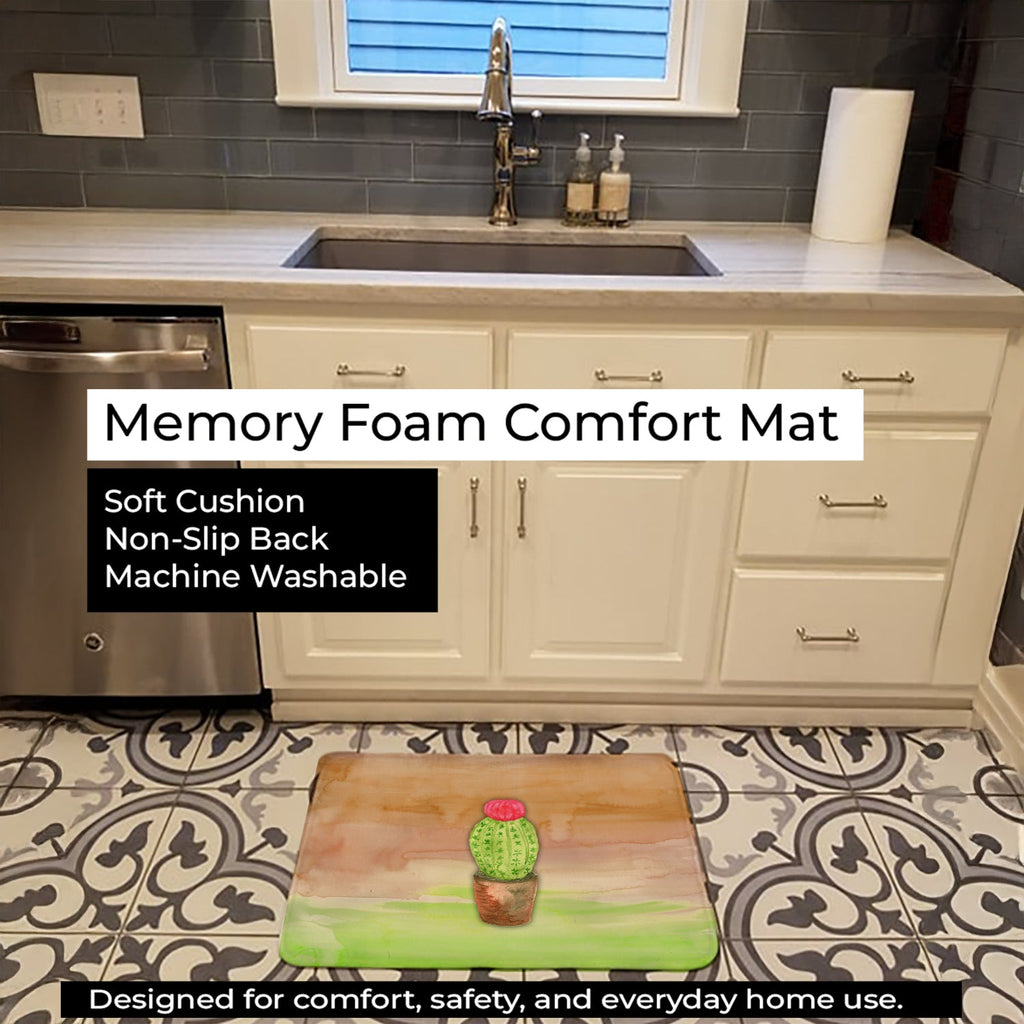 Cactus Green and Brown Watercolor Memory Foam Kitchen Mat Machine Washable Anti-Fatigue Cushion Comfort Bath or Kitchen Rug