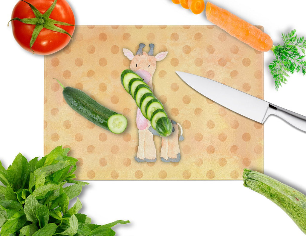 Polkadot Griaffe Watercolor Cutting Board Tempered Glass Kitchen Cutting Surface, Heat Resistant Chopping, Non-Slip Feet, Food Prep & Serving