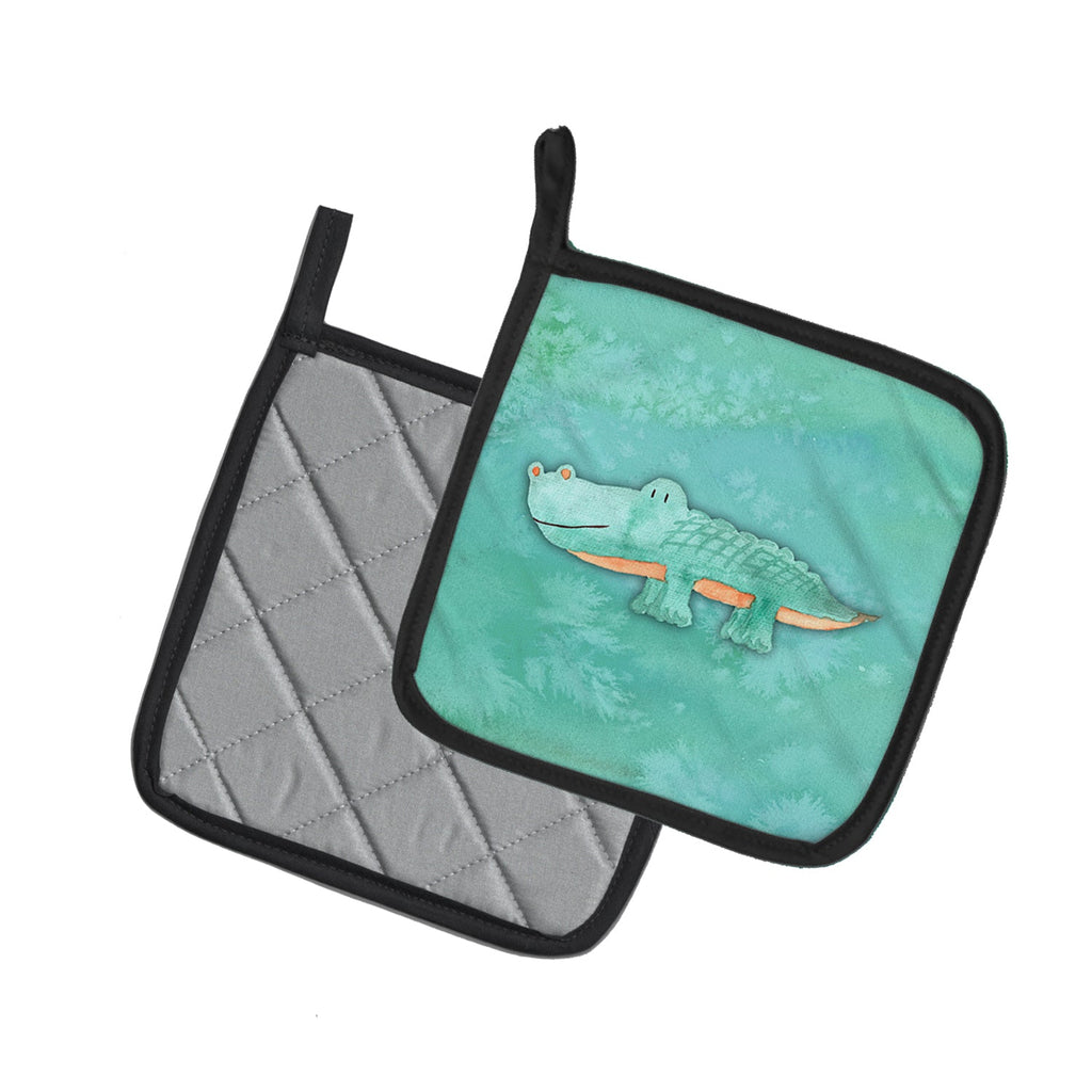 Alligator Watercolor Pot Holder Set of 2 Heat Resistant Quilted Hot Pads 7.5 x 7.5 Inch, Insulated Kitchen Trivets for Cooking & Baking