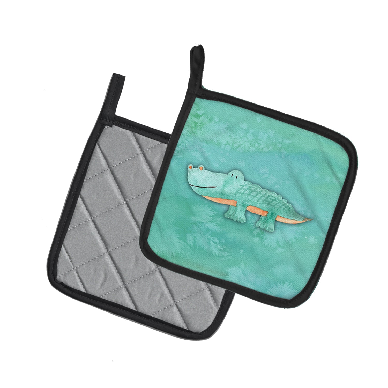 Alligator Watercolor Pot Holder Set of 2 Heat Resistant Quilted Hot Pads 7.5 x 7.5 Inch, Insulated Kitchen Trivets for Cooking & Baking