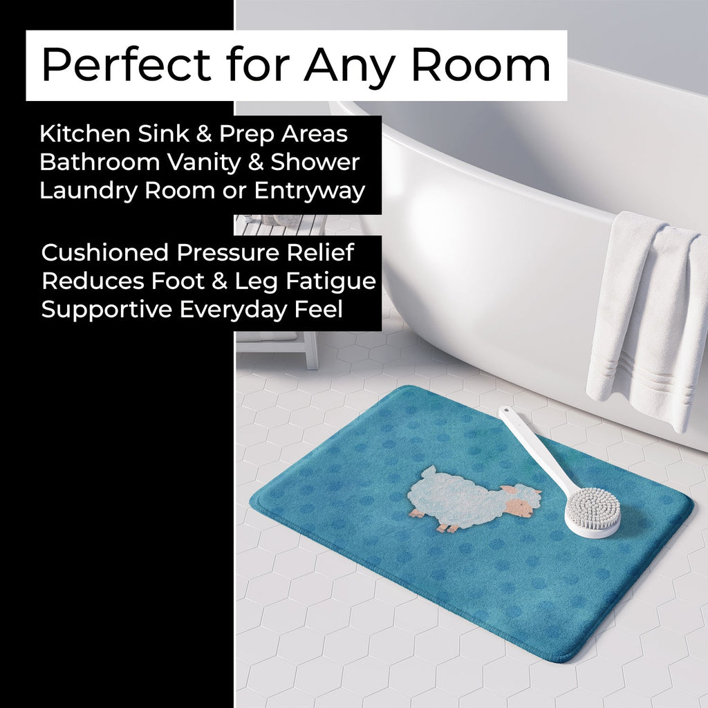 Polkadot Sheep Lamb Watercolor Memory Foam Kitchen Mat Machine Washable Anti-Fatigue Cushion Comfort Bath or Kitchen Rug