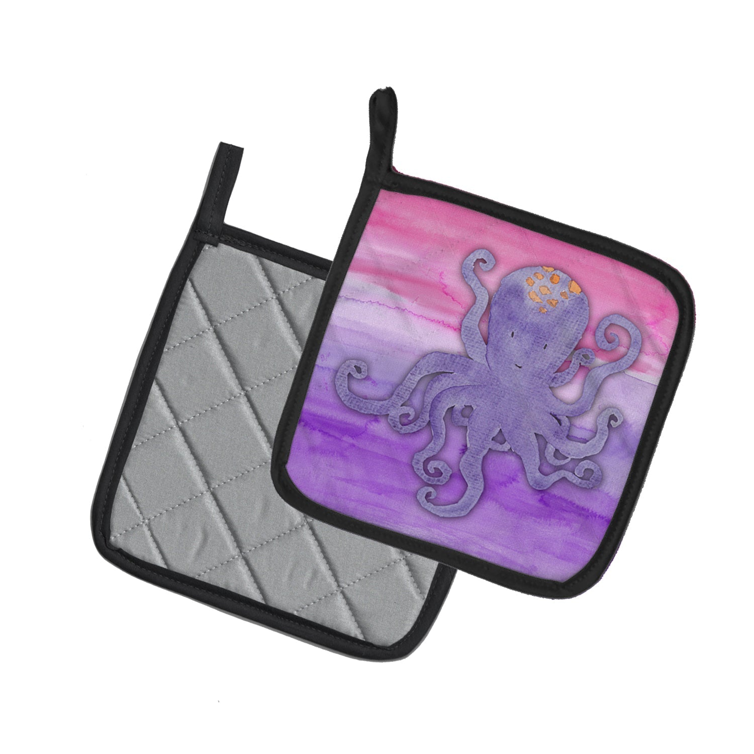 Octopus Watercolor Pot Holder Set of 2 Heat Resistant Quilted Hot Pads 7.5 x 7.5 Inch, Insulated Kitchen Trivets for Cooking & Baking