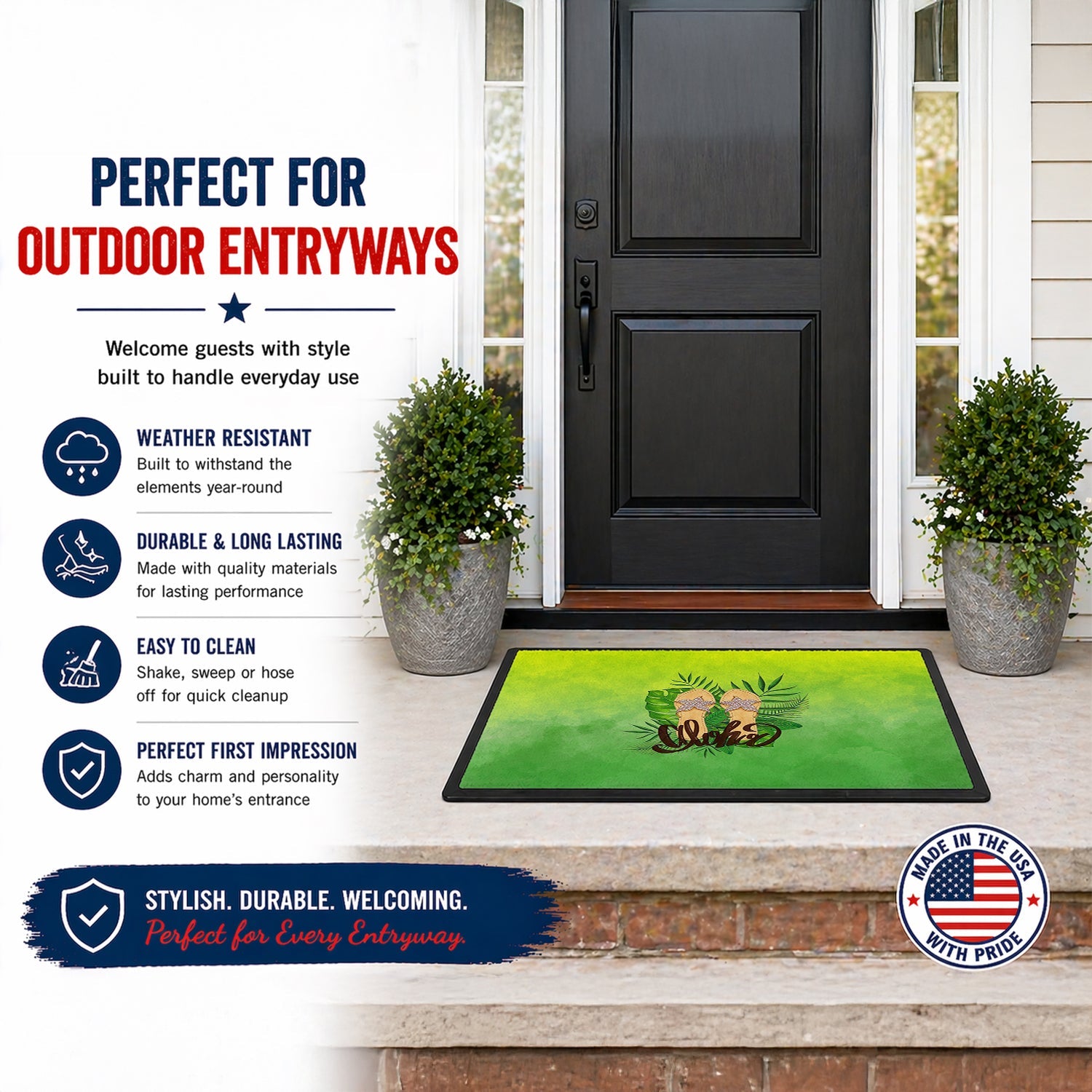 Aloha Flip Flops Doormat Indoor Outdoor 24H X 36W Front Door Mat Rugs for Entryway, Non Slip Washable Low Pile,