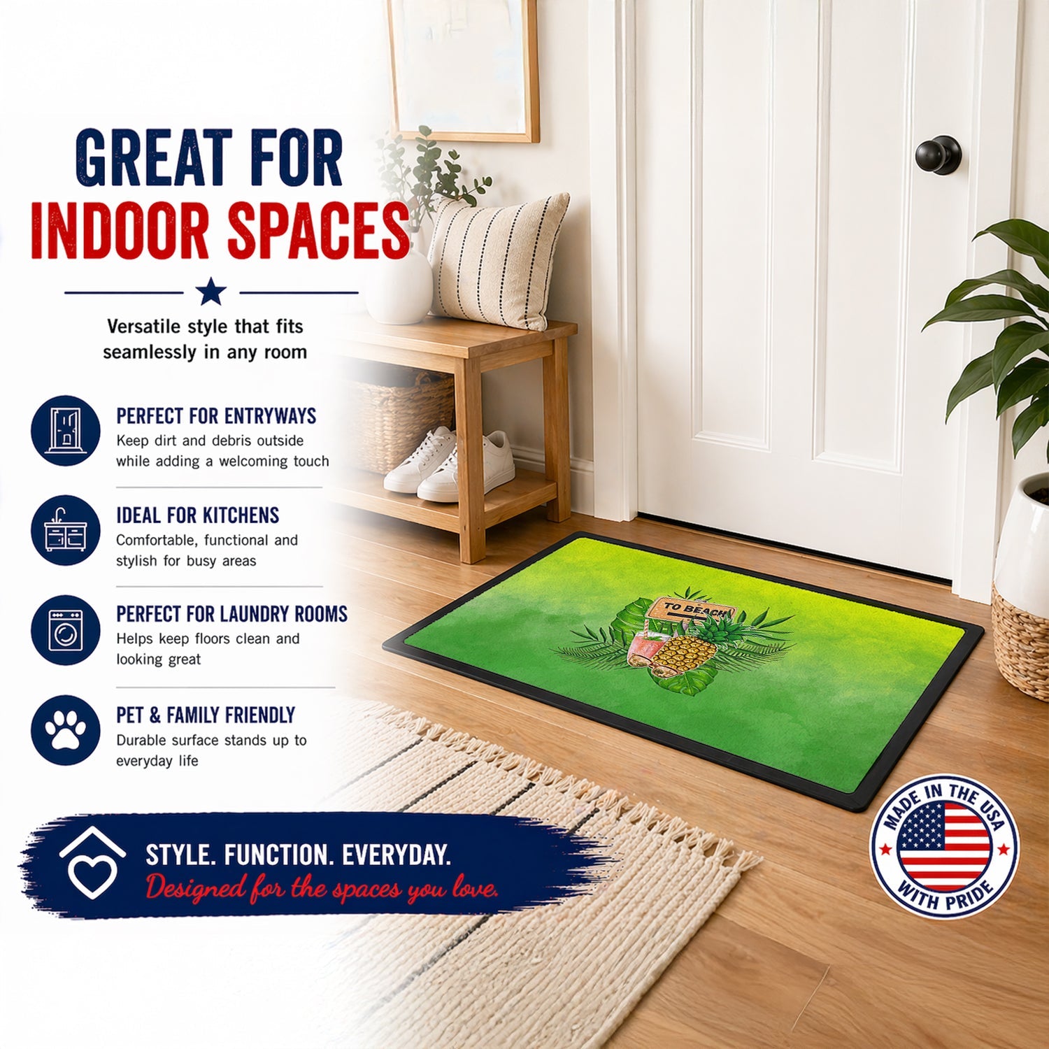 To the Beach Summer Doormat Indoor Outdoor 18H X 27W Front Door Mat Rugs for Entryway, Non Slip Washable