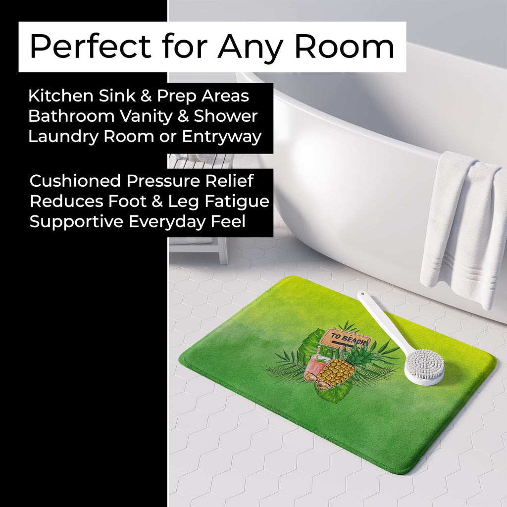To the Beach Summer Memory Foam Kitchen Mat Machine Washable Anti-Fatigue Cushion Comfort Bath or Kitchen Rug