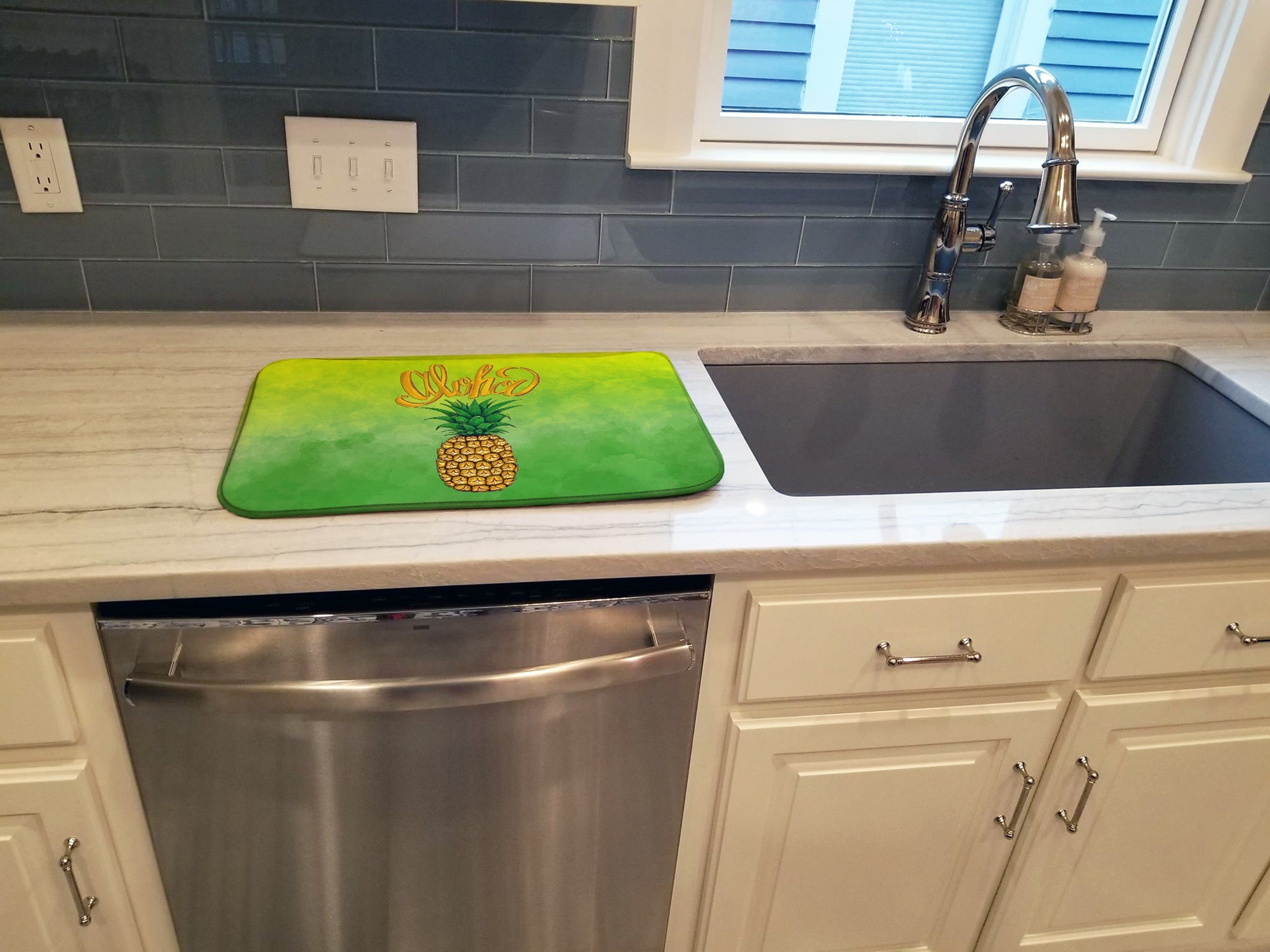 Aloha Pineapple Welcome Dish Drying Mat Absorbent Dish Drying Mat Pad for Kitchen Counter Dish Drainer Mat for Countertop, 14 x 21", Multicolor