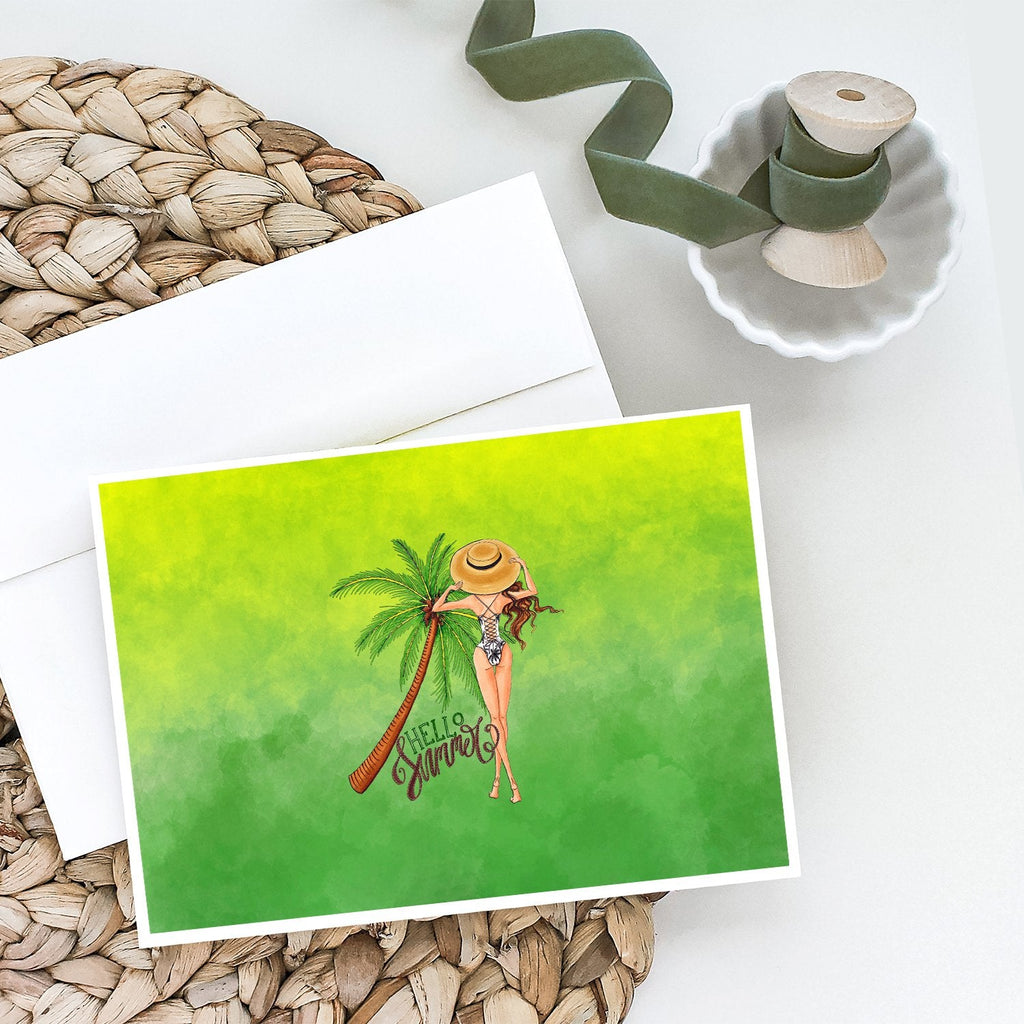Hello Summer Lady in Swimsuit Greeting Cards Pack of 8 Blank Cards with Envelopes Whimsical A7 Size 5x7