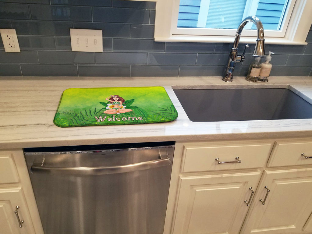 Welcome Lady in Bikini Summer Dish Drying Mat Absorbent Dish Drying Mat Pad for Kitchen Counter Dish Drainer Mat for Countertop, 14 x 21", Multicolor