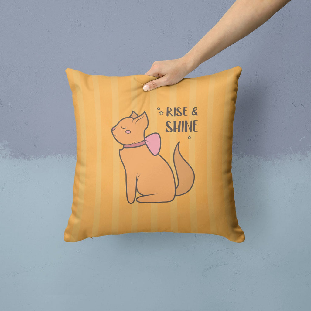 Nursery Rise and Shine Cat Decorative Throw Pillow 14x14 Indoor Outdoor Accent Cushion, Fabric Cover with Insert for Sofa, Bed, Porch & Living Room