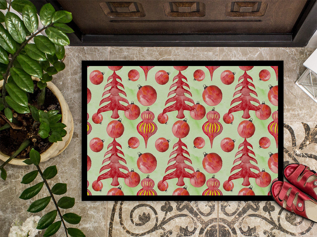 Red Christmas Tree and Ornaments Doormat Indoor Outdoor 18H X 27W Front Door Mat Rugs for Entryway, Non Slip Washable