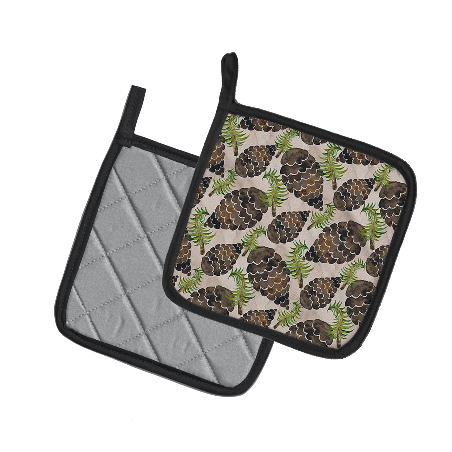 Watercolor Pine Cones Pot Holder Set of 2 Heat Resistant Quilted Hot Pads 7.5 x 7.5 Inch, Insulated Kitchen Trivets for Cooking & Baking