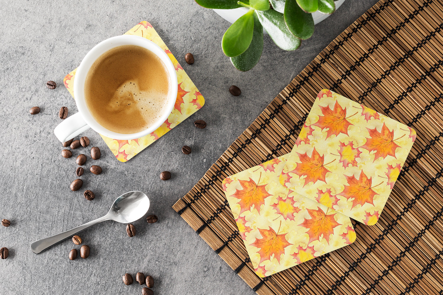 Fall Leaves Scattered Foam Coasters Set of 4 Cup Coasters for Indoor Outdoor, Tabletop Protection, Anti Slip, Mouse pad Material