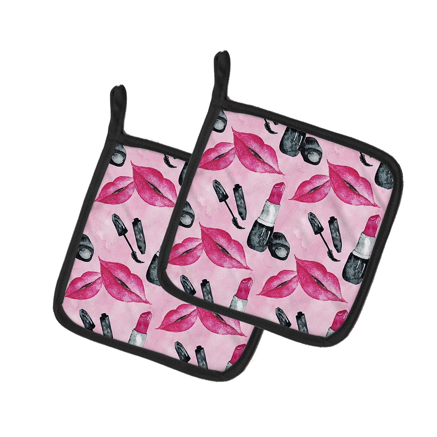 Watercolor Diva Lipstick  Pot Holder Set of 2 Heat Resistant Quilted Hot Pads 7.5 x 7.5 Inch, Insulated Kitchen Trivets for Cooking & Baking