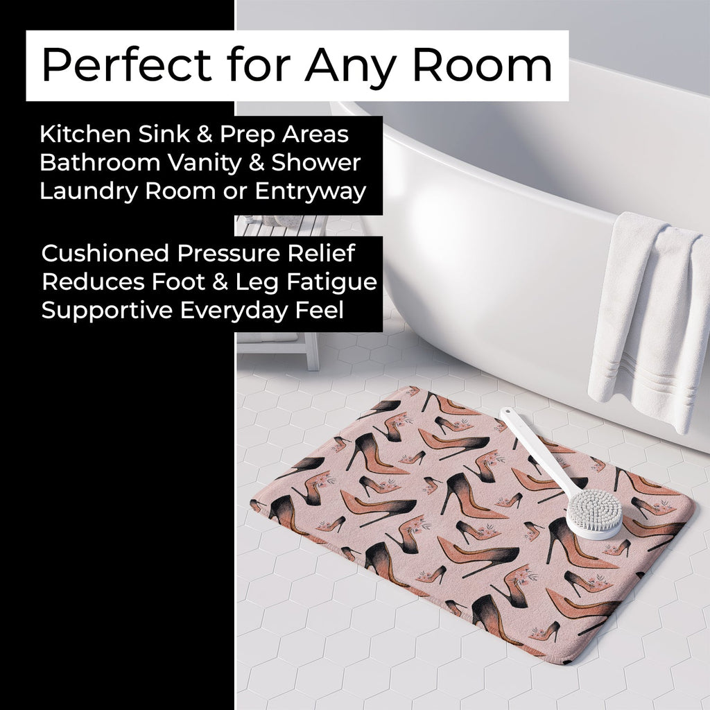 Watercolor Fashion Diva Shoes Memory Foam Kitchen Mat Machine Washable Anti-Fatigue Cushion Comfort Bath or Kitchen Rug
