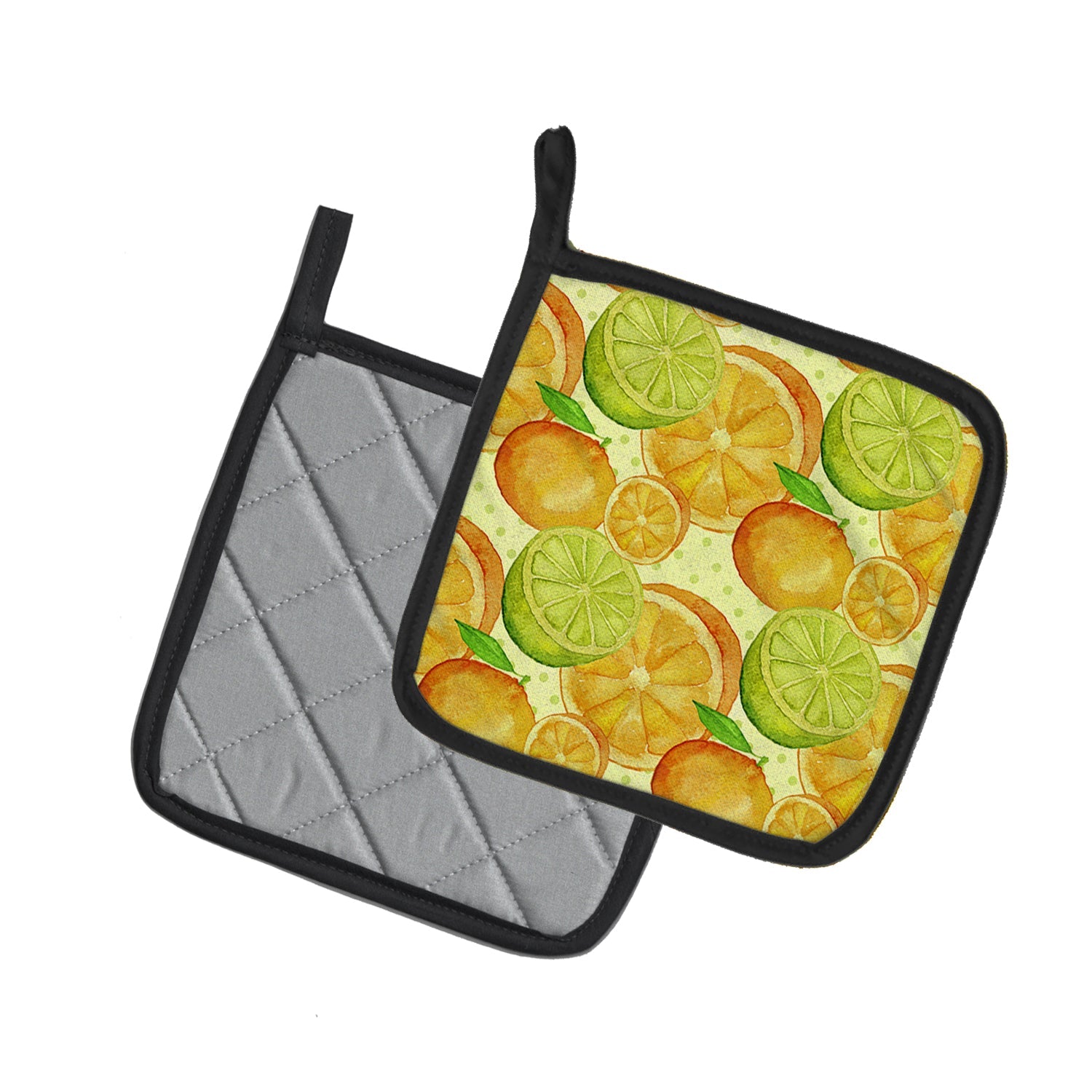 Watercolor Limes and Oranges Citrus Pot Holder Set of 2 Heat Resistant Quilted Hot Pads 7.5 x 7.5 Inch, Insulated Kitchen Trivets for Cooking & Baking