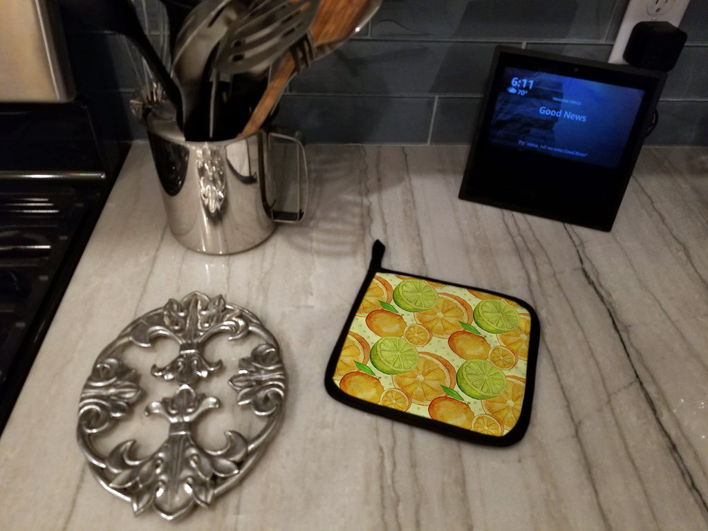 Watercolor Limes and Oranges Citrus Pot Holder Set of 2 Heat Resistant Quilted Hot Pads 7.5 x 7.5 Inch, Insulated Kitchen Trivets for Cooking & Baking