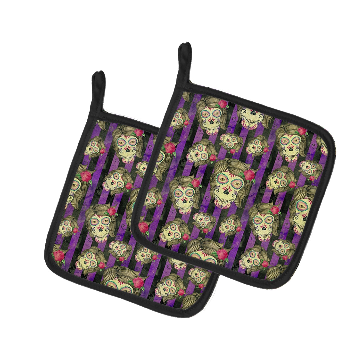 Watecolor Day of the Dead Halloween Pot Holder Set of 2 Heat Resistant Quilted Hot Pads 7.5 x 7.5 Inch, Insulated Kitchen Trivets for Cooking & Baking