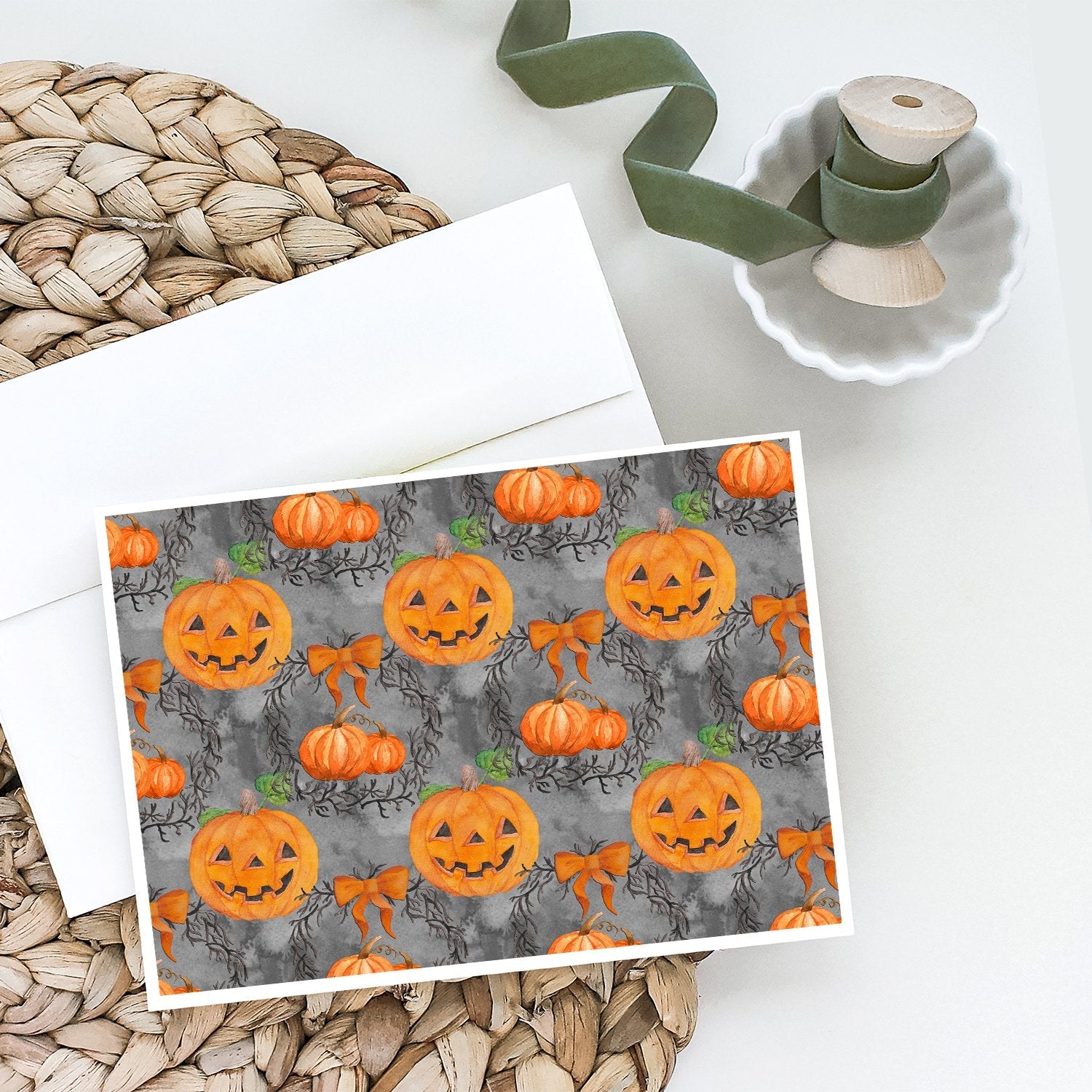 Watecolor Halloween Pumpkins Greeting Cards Pack of 8 Blank Cards with Envelopes Whimsical A7 Size 5x7