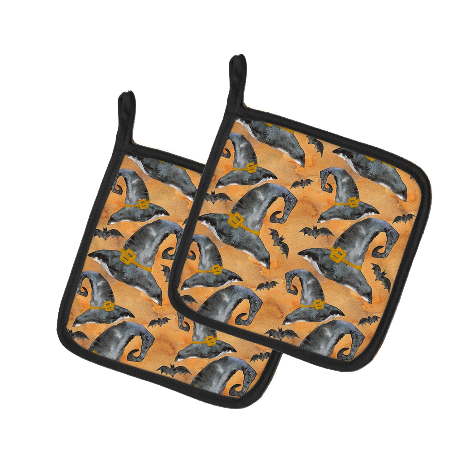 Watecolor Halloween Witches Hat Pot Holder Set of 2 Heat Resistant Quilted Hot Pads 7.5 x 7.5 Inch, Insulated Kitchen Trivets for Cooking & Baking