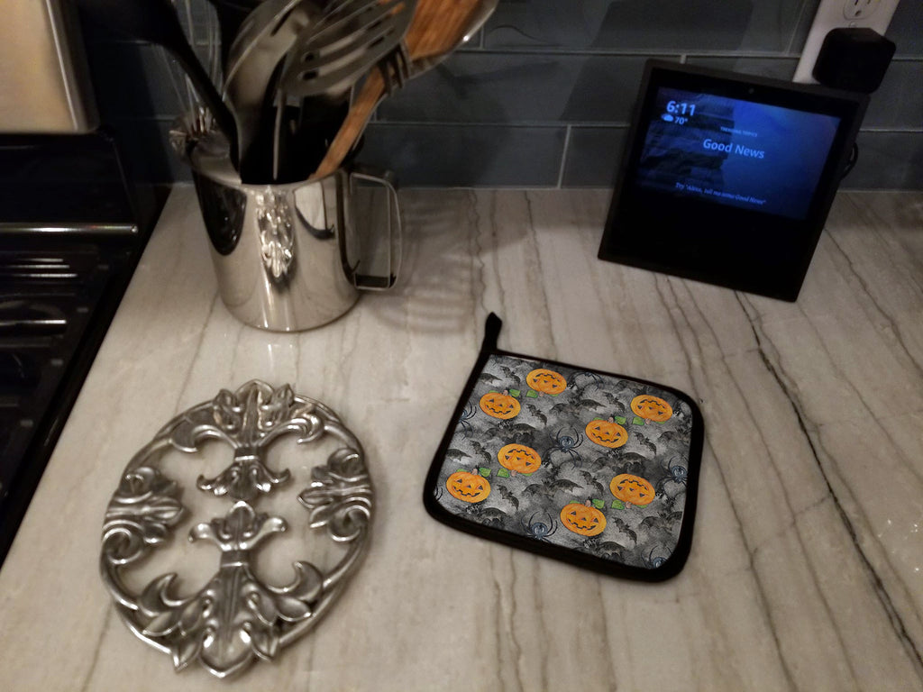 Watecolor Halloween Jack-O-Lantern Bats Pot Holder Set of 2 Heat Resistant Quilted Hot Pads 7.5 x 7.5 Inch, Insulated Kitchen Trivets for Cooking & Baking