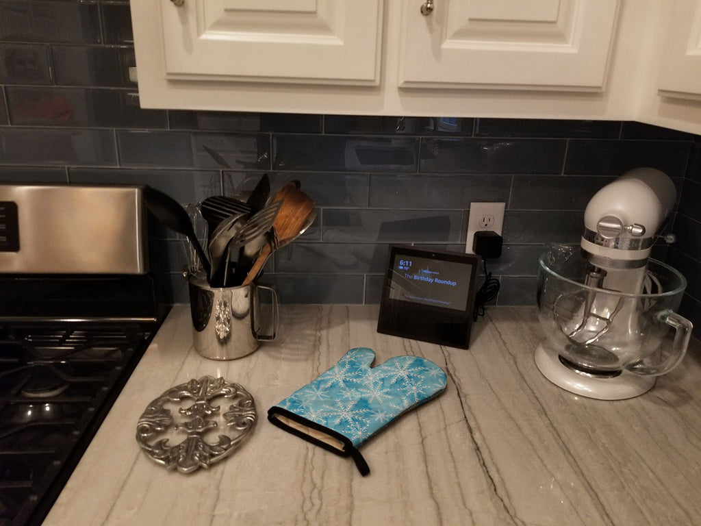 Watercolor Snowflake on Blue Oven Mitt Heat Resistant Thick Oven Mitt for Hot Pans and Oven, Kitchen Mitt Protect Hands, Cooking Baking Glove