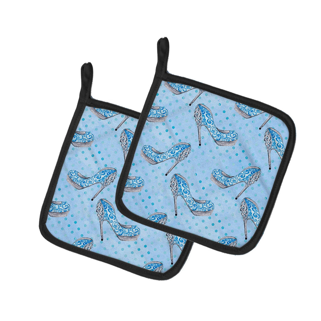Watercolor Cinderella Shoe in Blue Pot Holder Set of 2 Heat Resistant Quilted Hot Pads 7.5 x 7.5 Inch, Insulated Kitchen Trivets for Cooking & Baking