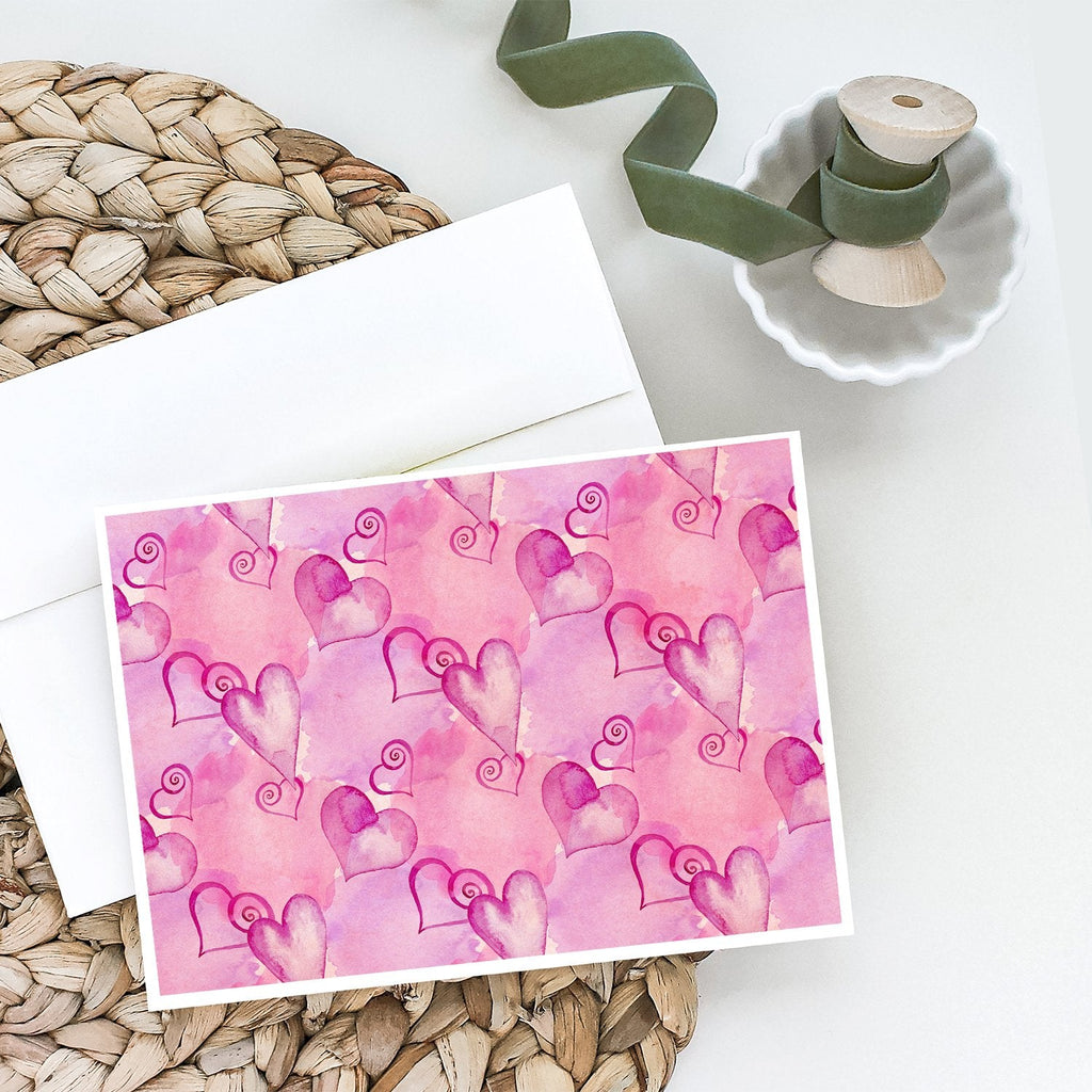 Watercolor Hot Pink Hearts Greeting Cards Pack of 8 Blank Cards with Envelopes Whimsical A7 Size 5x7