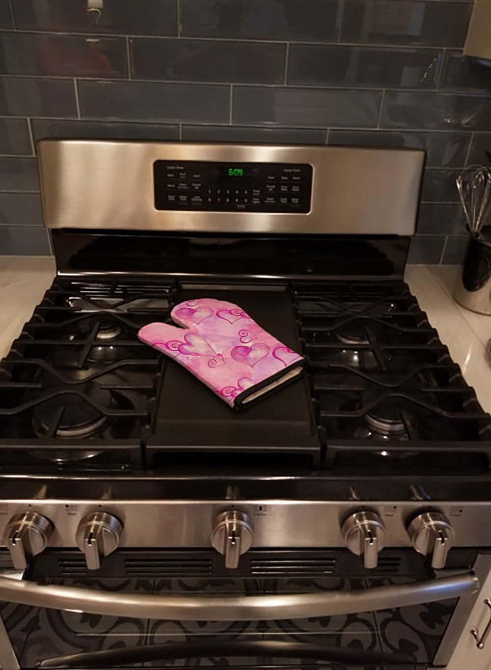 Watercolor Hot Pink Hearts Oven Mitt Heat Resistant Thick Oven Mitt for Hot Pans and Oven, Kitchen Mitt Protect Hands, Cooking Baking Glove