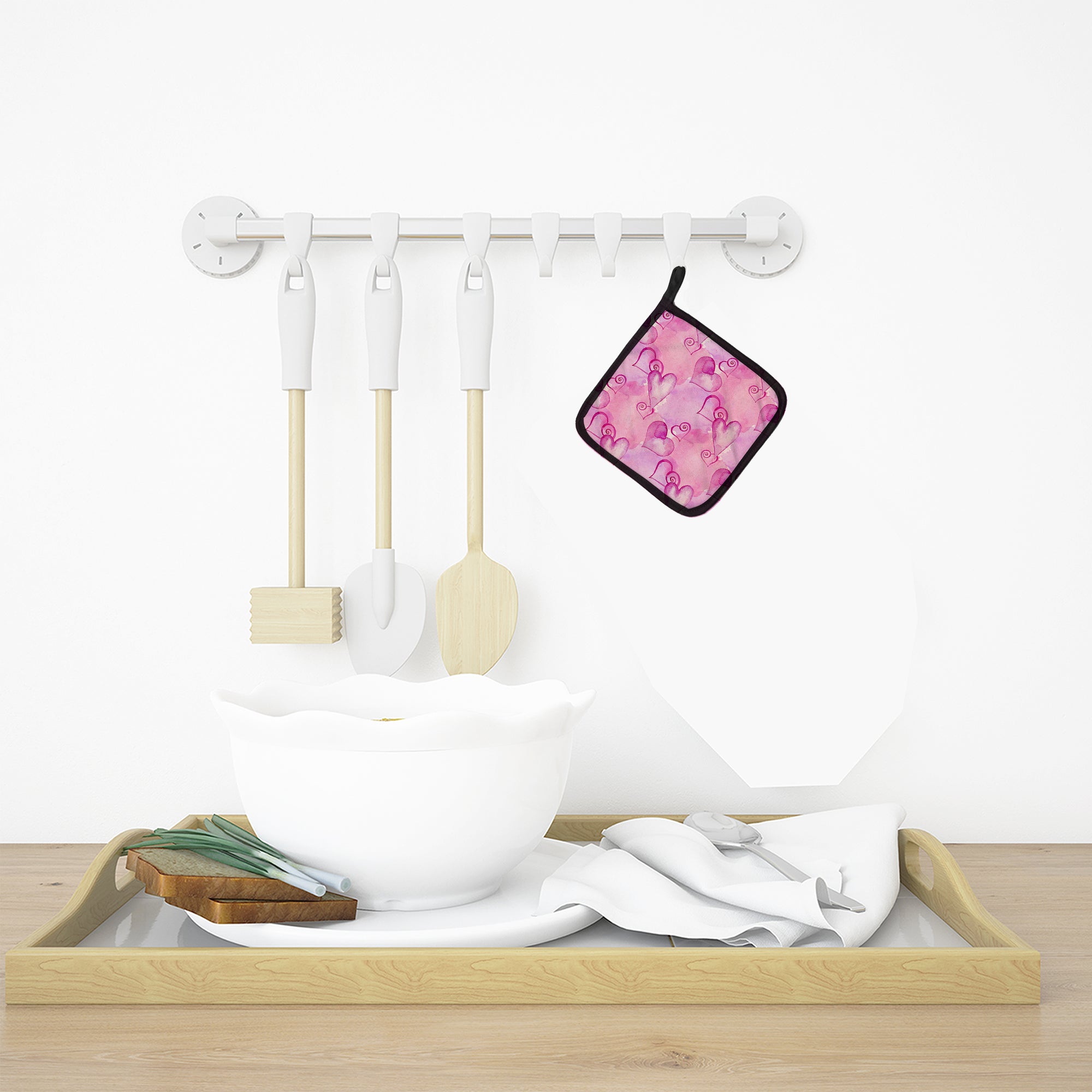 Watercolor Hot Pink Hearts Pot Holder Set of 2 Heat Resistant Quilted Hot Pads 7.5 x 7.5 Inch, Insulated Kitchen Trivets for Cooking & Baking