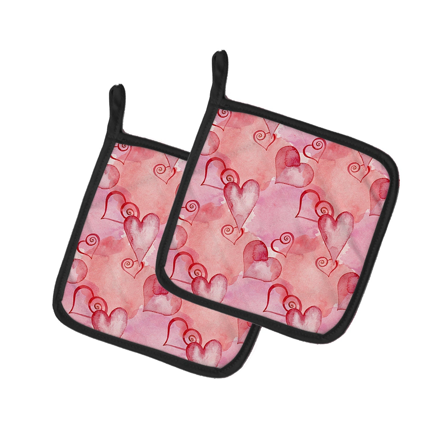 Watercolor Red Hearts Pot Holder Set of 2 Heat Resistant Quilted Hot Pads 7.5 x 7.5 Inch, Insulated Kitchen Trivets for Cooking & Baking