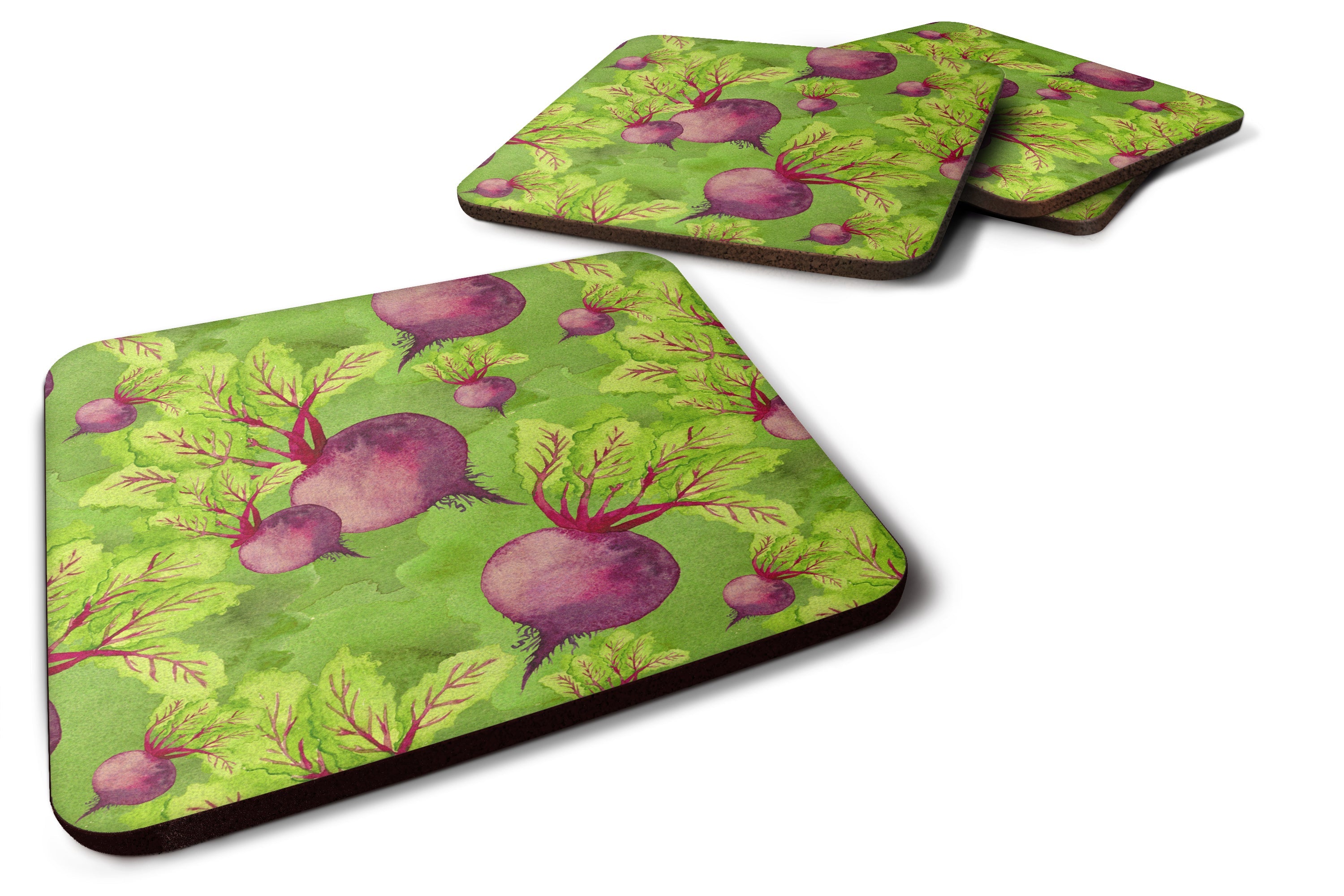 Watercolor Raddishes Foam Coasters Set of 4 Cup Coasters for Indoor Outdoor, Tabletop Protection, Anti Slip, Mouse pad Material