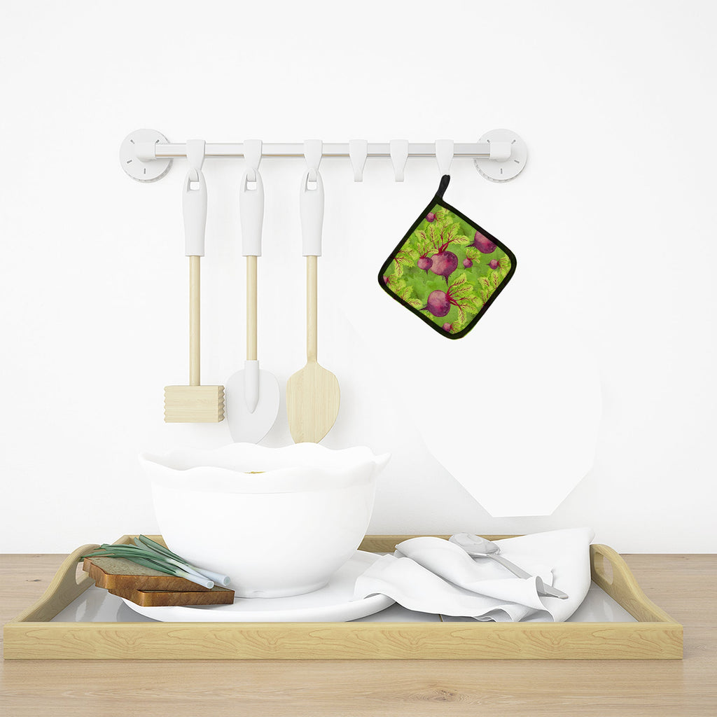 Watercolor Raddishes Pot Holder Set of 2 Heat Resistant Quilted Hot Pads 7.5 x 7.5 Inch, Insulated Kitchen Trivets for Cooking & Baking